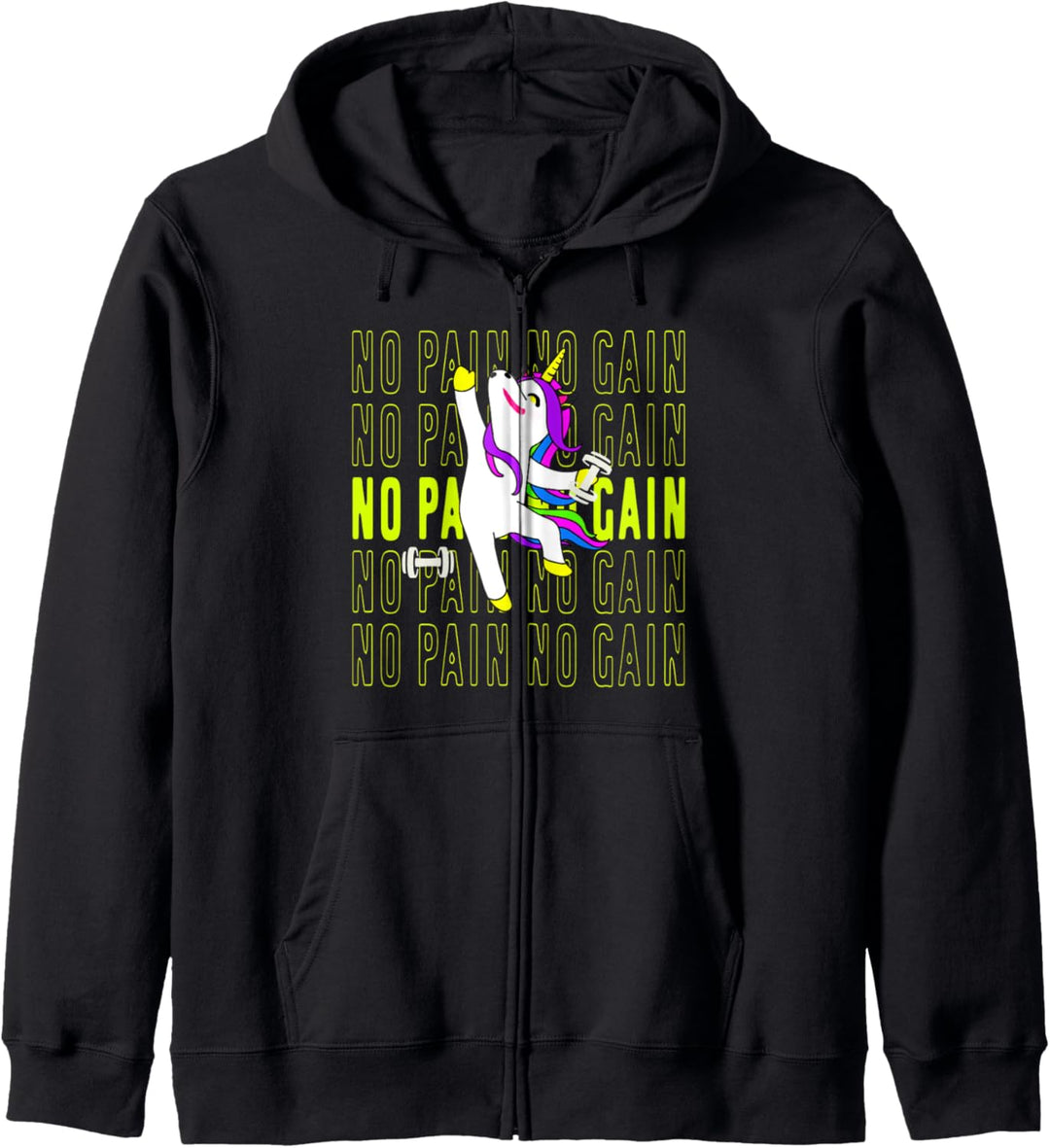 No Pain No Gain with Gym Unicorn Kapuzenjacke