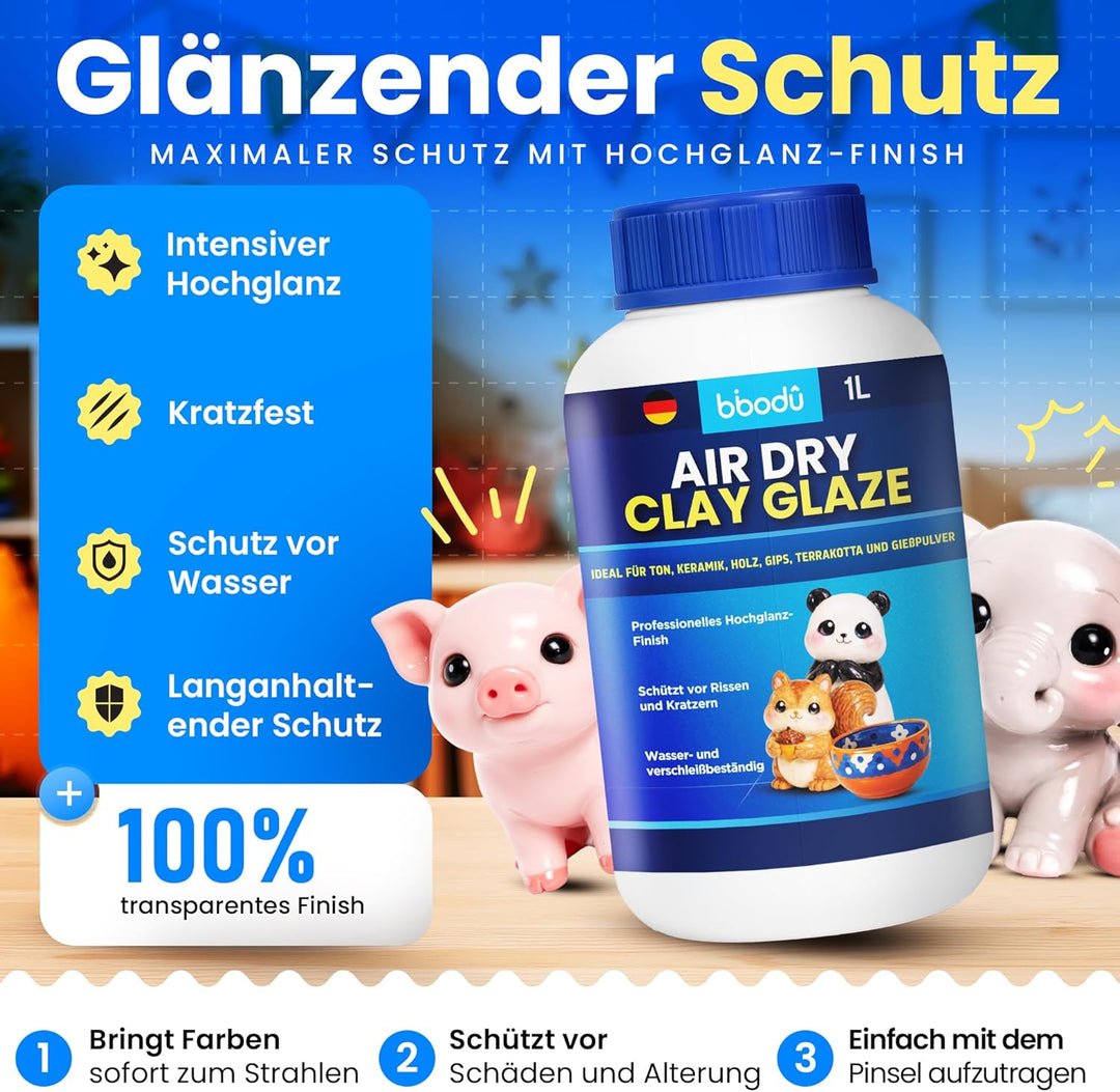 Air Dry Clay Glaze 1L | Schützt vor Rissen und Kratzern | Wasser- und Verschleissbeständig | Glasur