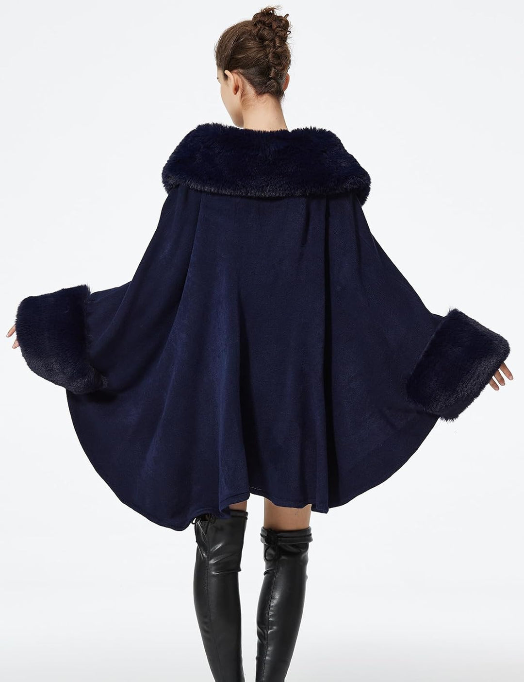 BEAUTELICATE Kunstpelz Poncho Stola Damen Umhang Cape Herbst Strickjacke Winter Mantel Mit Kunstfell
