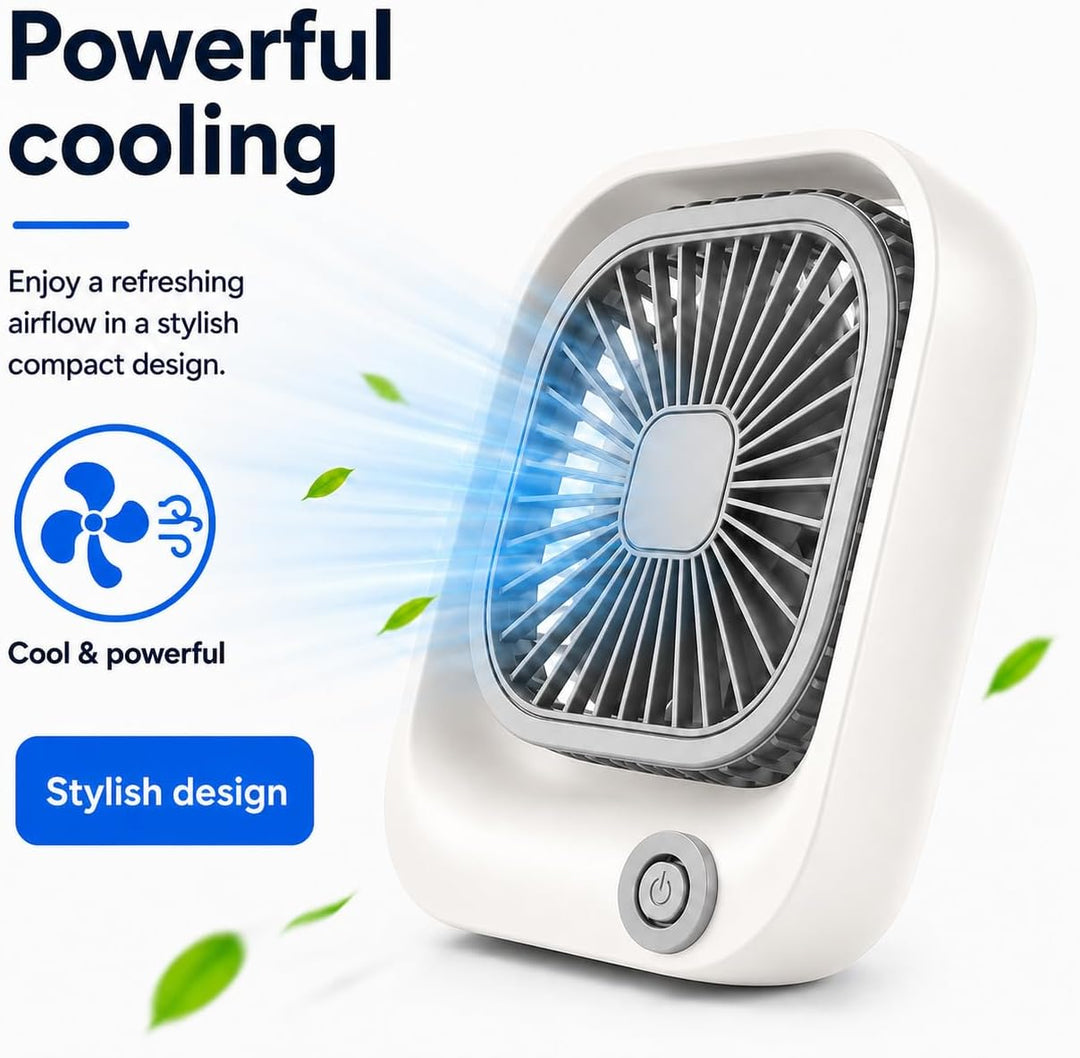 Silvergear® Tragbarer Tischventilator | USB-C Aufladung | 3 Geschwindigkeiten | 600 mAh Akku | Für B