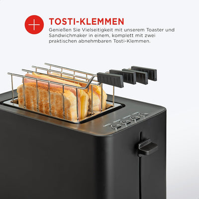 Bourgini Toaster mit extra breiten Schlitzen für Sandwiches - Schwarz - Sandwichtoaster - Toaster mi