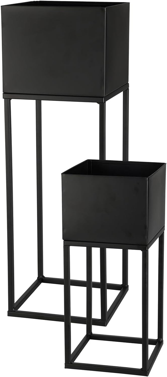 Spetebo Metall Blumentopf Ständer 2er Set schwarz für Aussen - 58 / 37 cm - Garten Pflanzsäule mit i