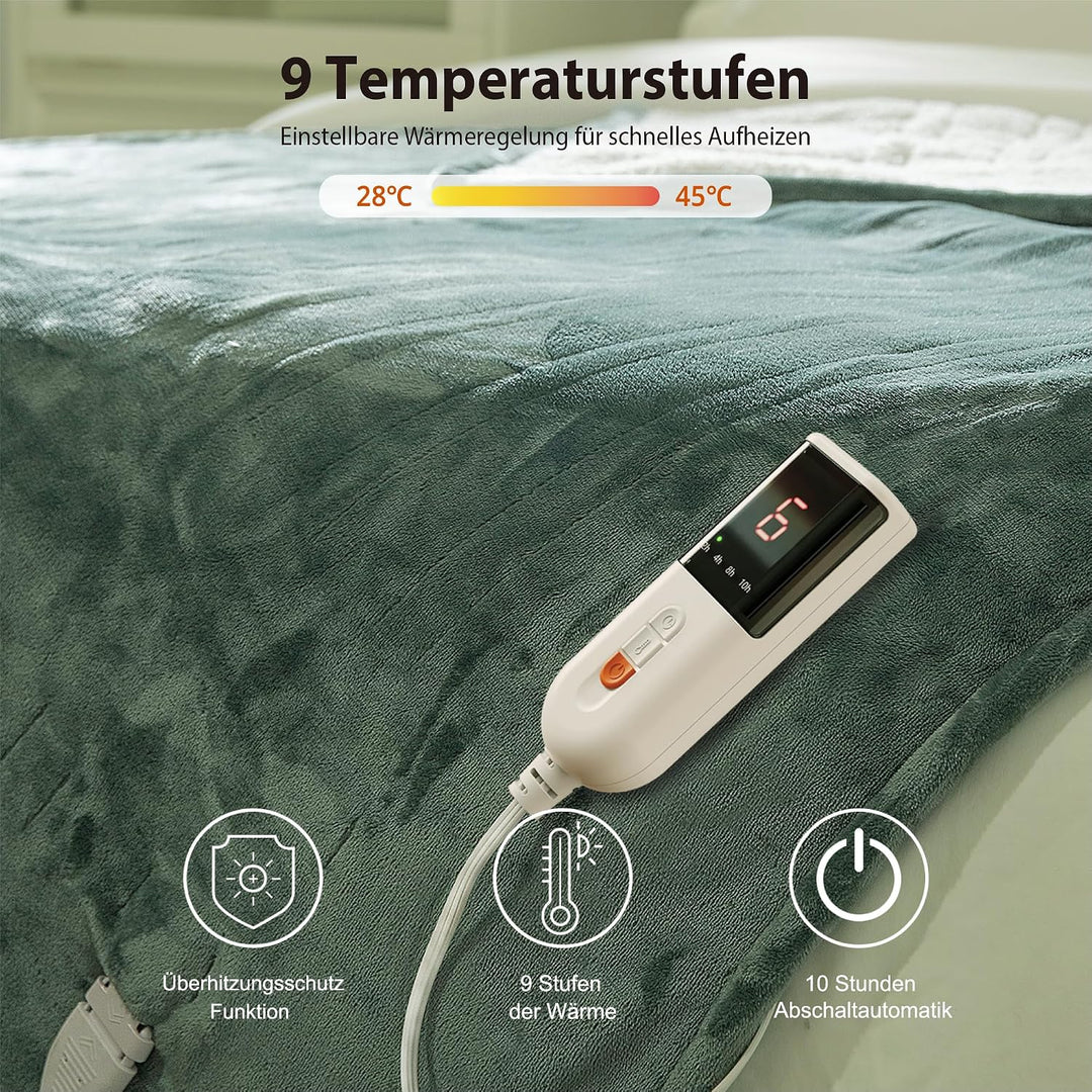 GOTCOZY Heizdecke 130x180 cm - Weicher seidiger Plüsch Wärmedecke Heizdecke 6 Heizstufen und 10 Stun