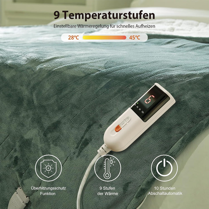 GOTCOZY Heizdecke 130x180 cm - Weicher seidiger Plüsch Wärmedecke Heizdecke 6 Heizstufen und 10 Stun