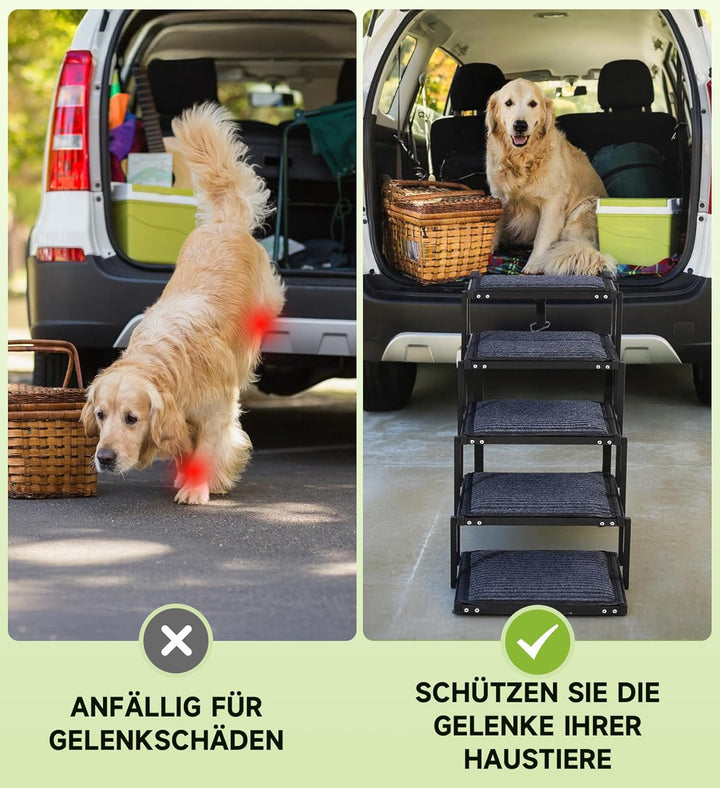 Hunderampe, 5-stufige Hunderampe Auto Klappbar, Extra Stabile Hundetreppe mit Anti-Rutsch-Treppe, Li
