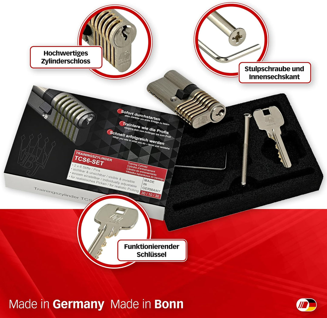 MULTIPICK Trainingszylinder Lockpicking Set - [Made in Germany] Lock Picking Tool - variables 6-Stif