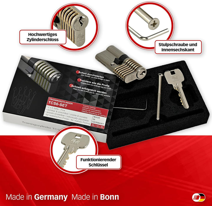 MULTIPICK Trainingszylinder Lockpicking Set - [Made in Germany] Lock Picking Tool - variables 6-Stif