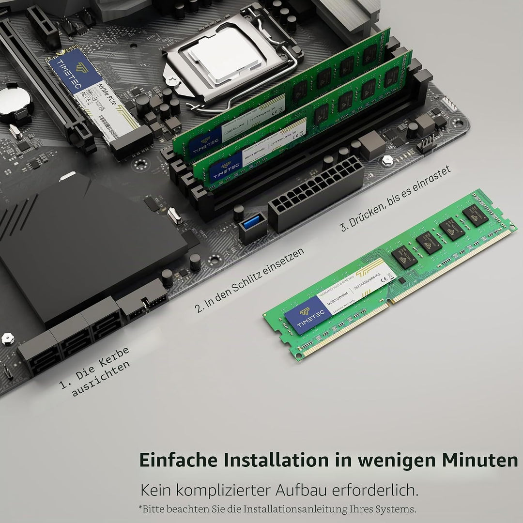 Timetec 8 GB DDR3 1333 MHz PC3-10600 Non-ECC Ungepuffert 1,5 V CL9 2Rx8 Dual Rank 240 Pin UDIMM Desk