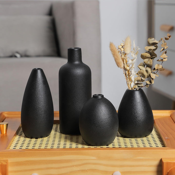 CEMABT schwarz Keramik Vase Set 4er Kleine Vasen für Blumen, einzigartige Blumenvasen für Mittelstüc