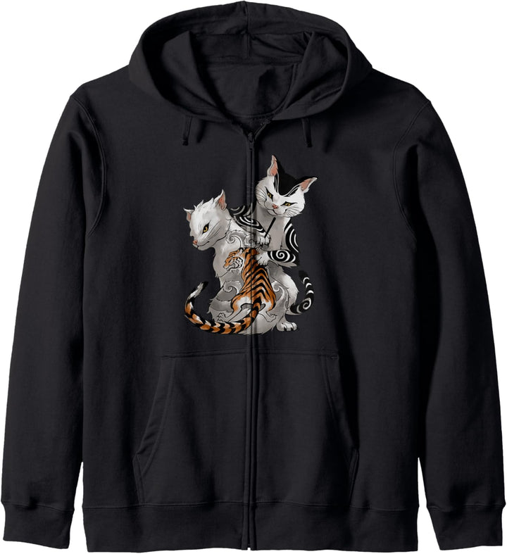 Japanische Tätowierer Katze führen Irezumi durch Kapuzenjacke