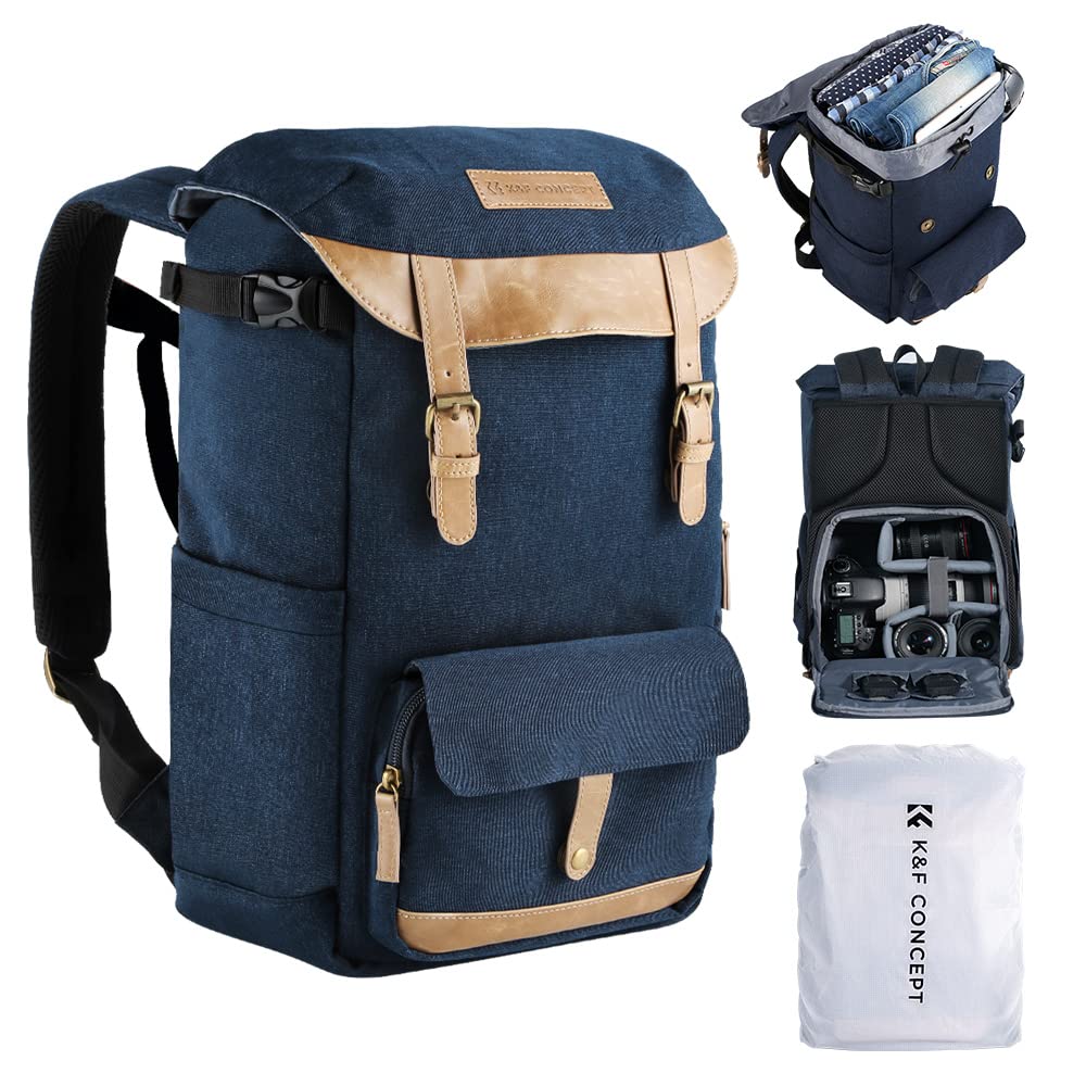 K&F Concept Kamerarucksack Rolltop Fotorucksack Wasserdicht für Spiegelreflexkamera Canon Nikon Sony