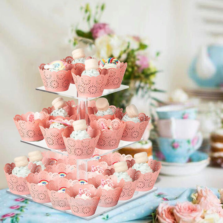 Boxalls Tortenständer mit 3 Ebenen, Gross Quadrat Cupcake-Ständer aus Acryl 25,4 Zentimeter/ 10 Zoll