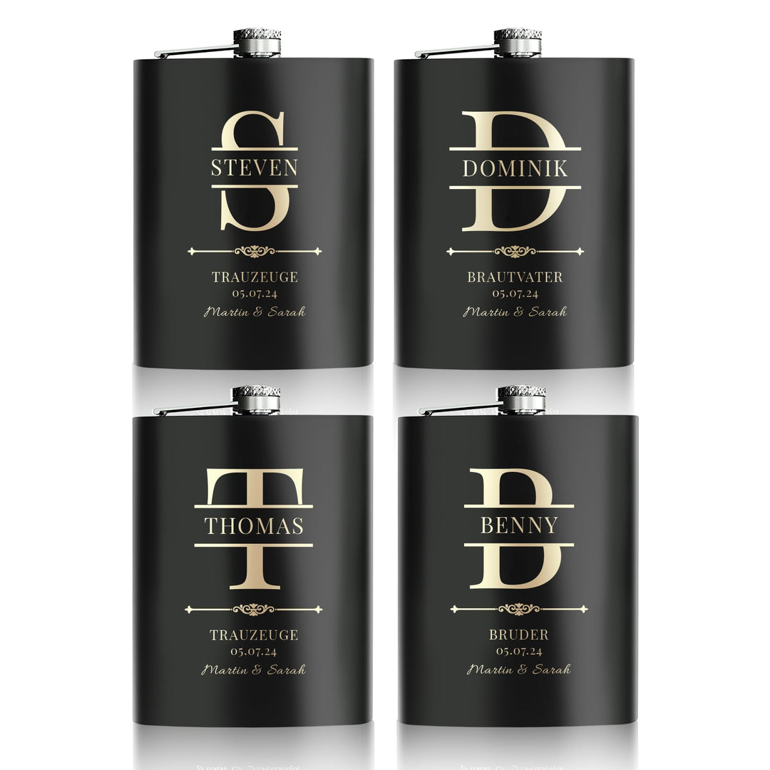 Flachmann Mit Gravur, 4 Stück Flachmänner Personalisiert 227ml/8oz für Trauzeugen Geschenke, Gravier
