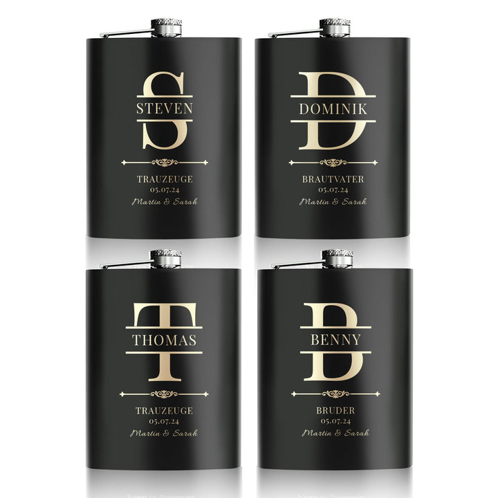Flachmann Mit Gravur, 4 Stück Flachmänner Personalisiert 227ml/8oz für Trauzeugen Geschenke, Gravier