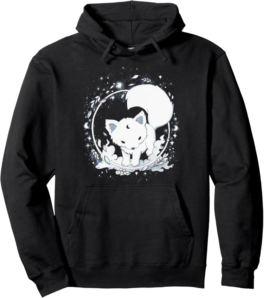 Weisser Wolf mit Mond und Sterne - Gothic Fuchs mit Galaxy Pullover Hoodie