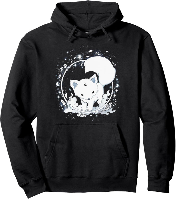 Weisser Wolf mit Mond und Sterne - Gothic Fuchs mit Galaxy Pullover Hoodie
