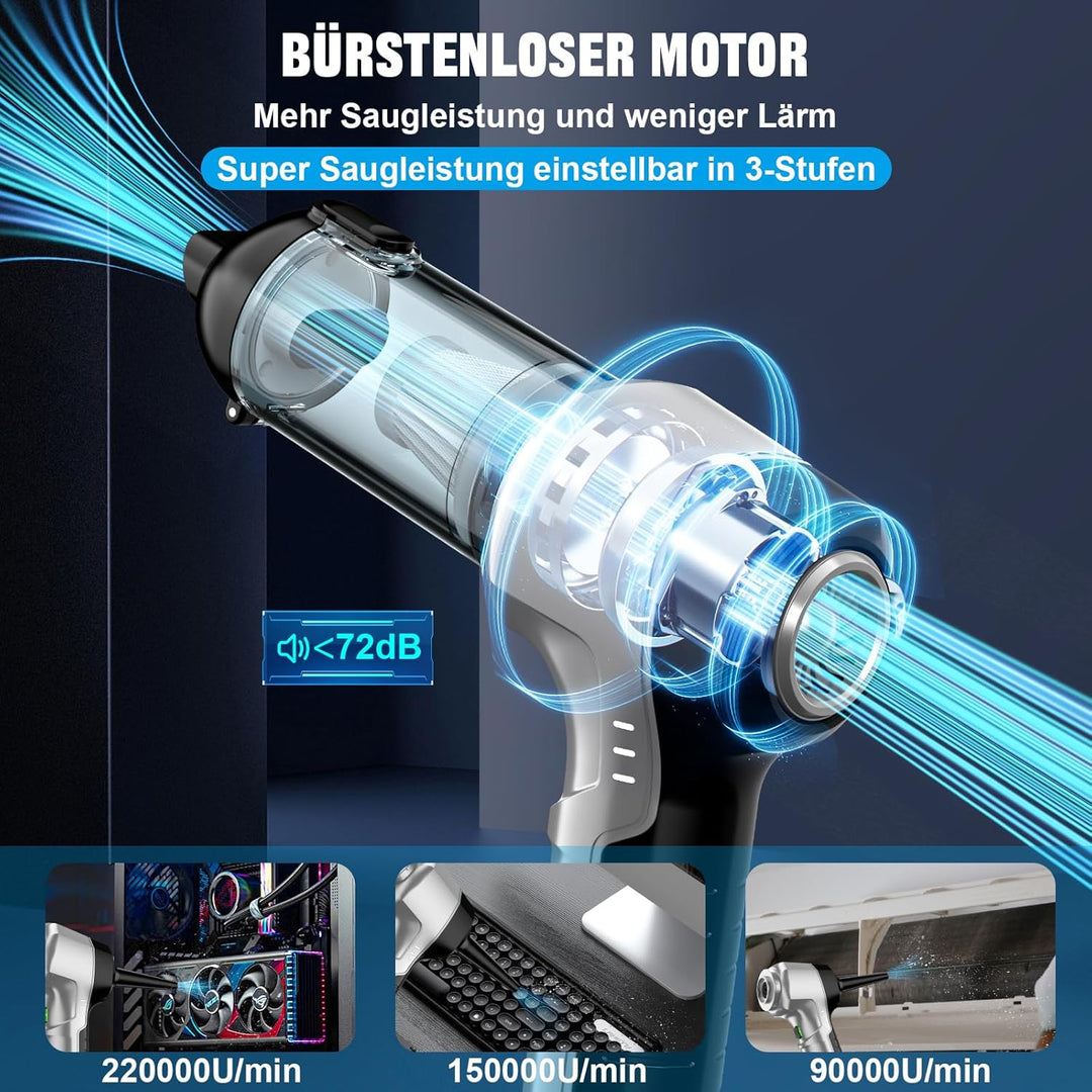 Handstaubsauger Akku 4-in-1,Auto Staubsauger Stark,25000PA 3-Gang 220000 U/min Handstaubsauger Kabel