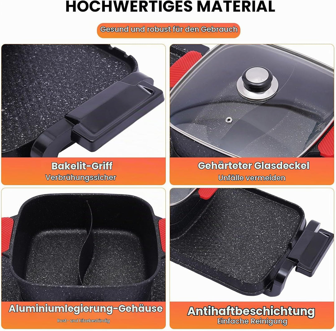 2 in 1 Elektrischer Hot Pot Grill, 1100W+2200W Multifunktionale BBQ Hot Pot, Korean Barbecue Hot Pot