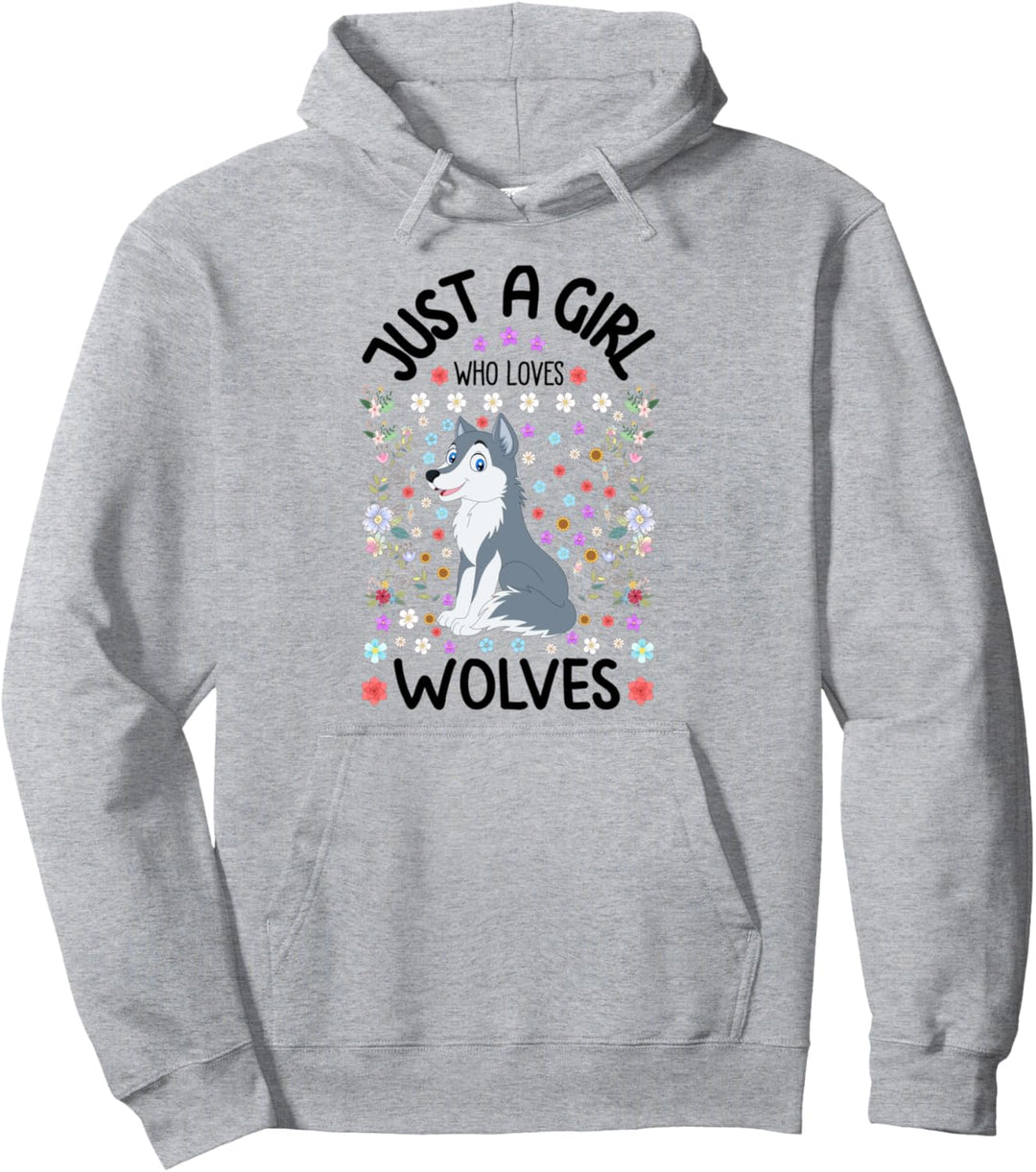 Just A Girl Who Loves Wolves Cute Grey Wolf for Women Girls Pullover Hoodie