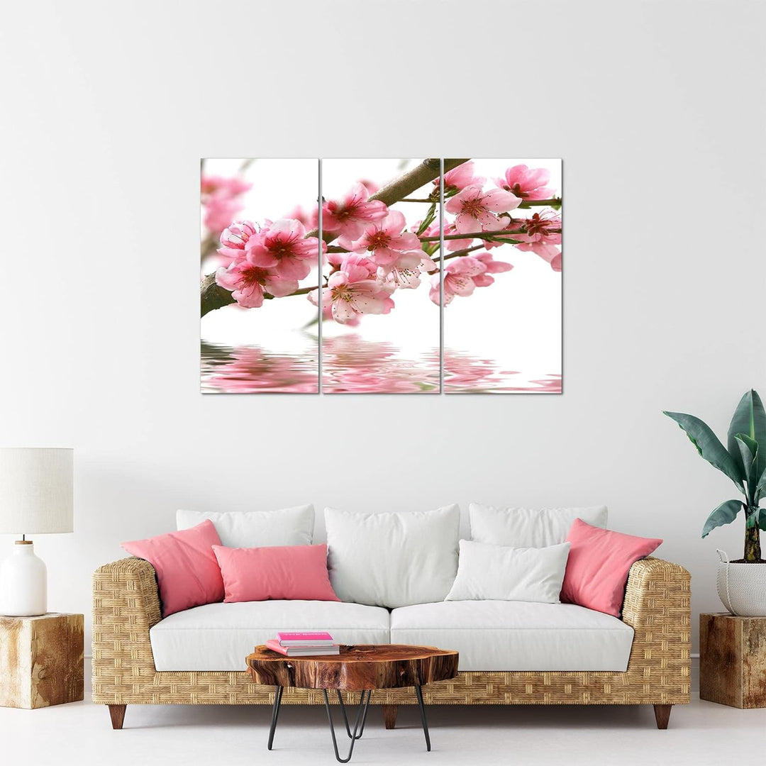 Runa Art Wandbilder Blumen Sakura Bild XXL Wohnzimmer Schlafzimmer Rosa Kirschbaum 120 x 80 cm 3 Tei