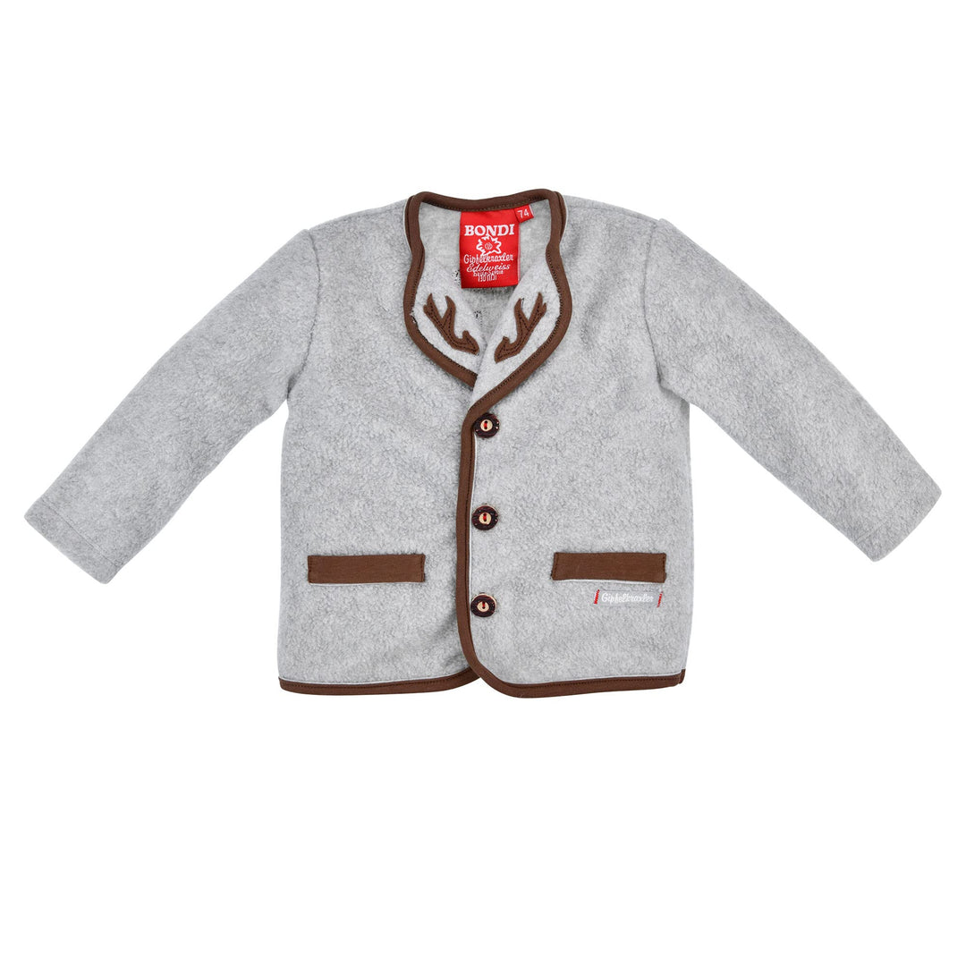 BONDI Trachten Fleecejacke Baby-Jacke Grau-Melange mit Hirschstickerei 6-7 Jahre Grey Melange, 6-7 J