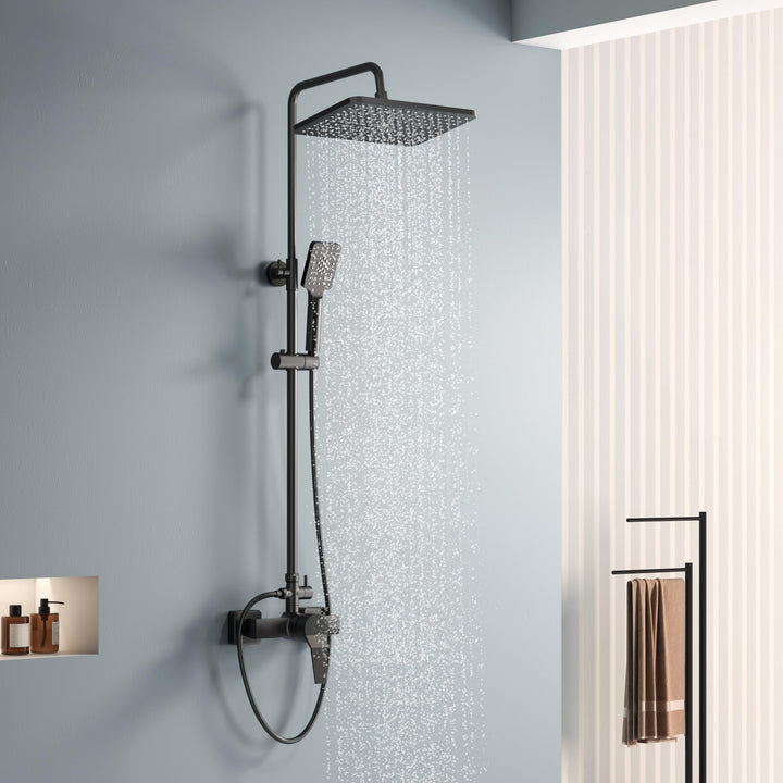 KOMIRO Duschsystem Schwarz, Duscharmatur Komplettset, Duschset mit Armatur, Regendusche Schwarz, Reg