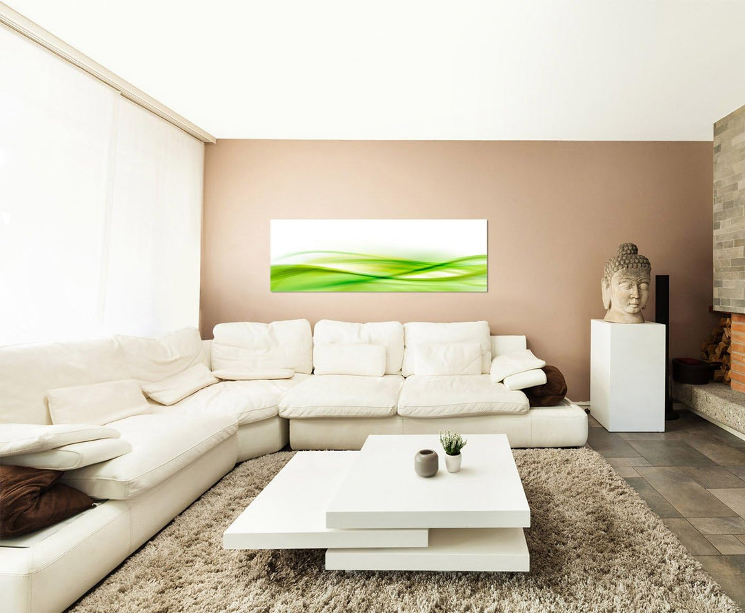 Paul Sinus Art Panoramabild auf Leinwand und Keilrahmen 150x50cm Farbe Welle grün abstrakt