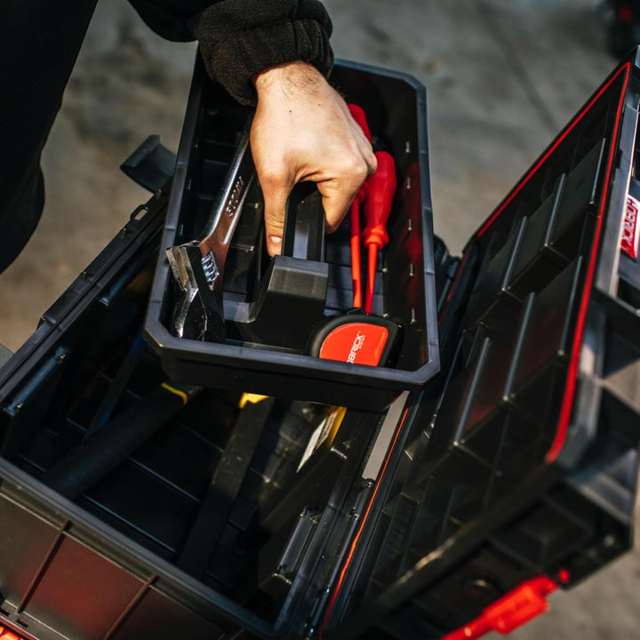 Qbrick Werkzeugkasten TOOLBOX PRO - 450 x 335 x 240 mm - Werkzeugkoffer mit Werkzeugträger, Werkzeug