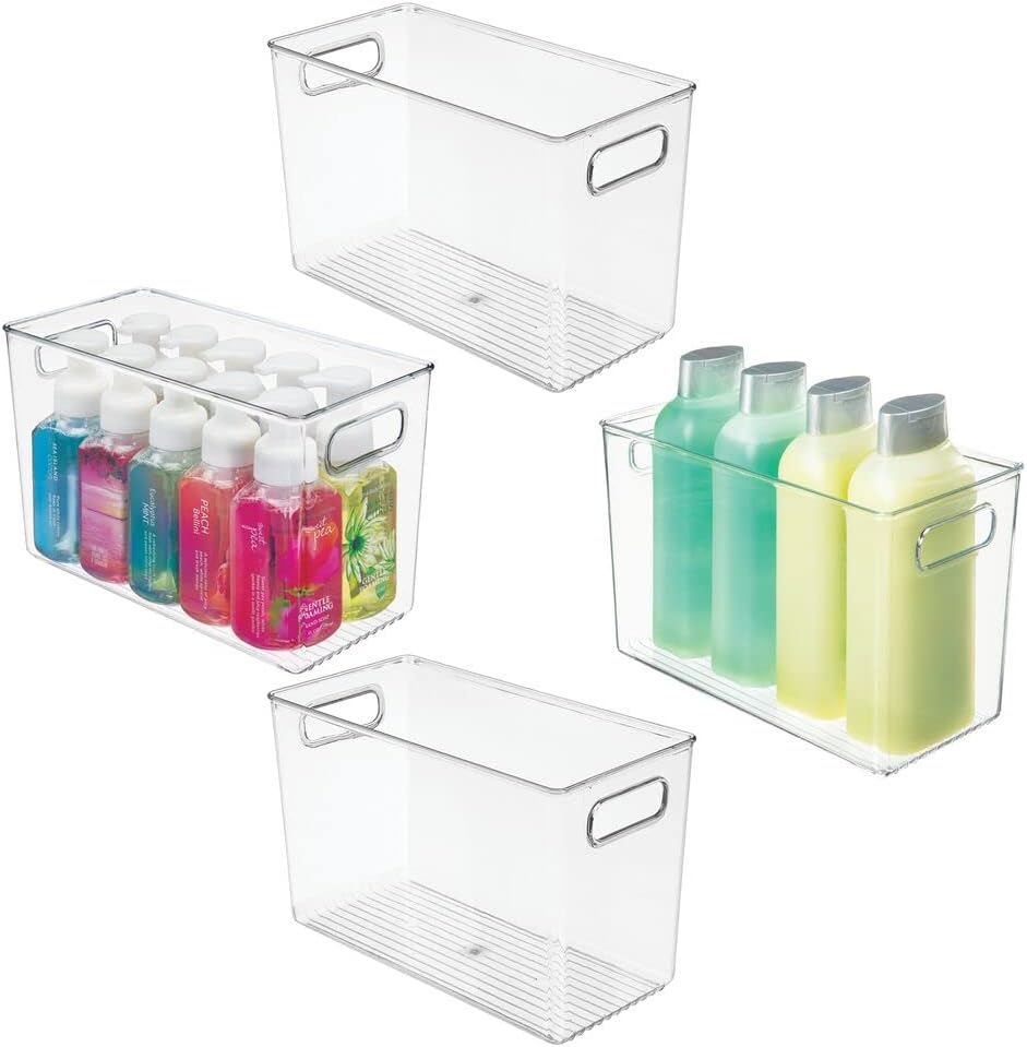 mDesign 4er-Set Badezimmer Organizer – Aufbewahrungsbox mit Griffen für Shampoo, Handtücher und ande