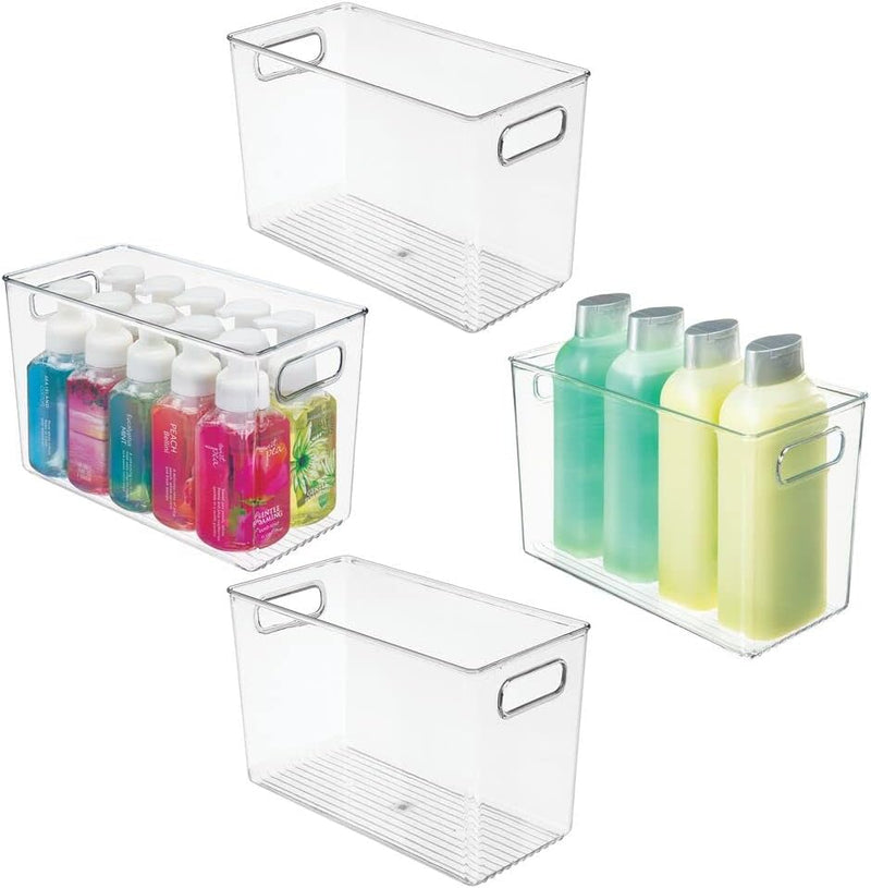 mDesign 4er-Set Badezimmer Organizer – Aufbewahrungsbox mit Griffen für Shampoo, Handtücher und ande