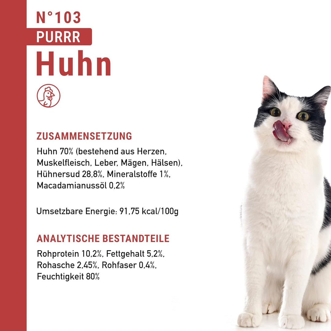 catz finefood Purrrr Huhn Monoprotein Katzenfutter nass N° 103, für ernährungssensible Katzen, 70% F