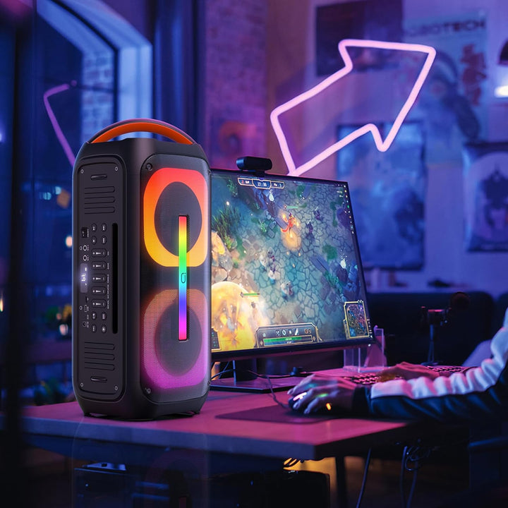 JYX Karaoke Anlage mit 2 drahtlosen Mikrofonen, Grosser Lautsprecher Bluetooth mit Rädern und Disco