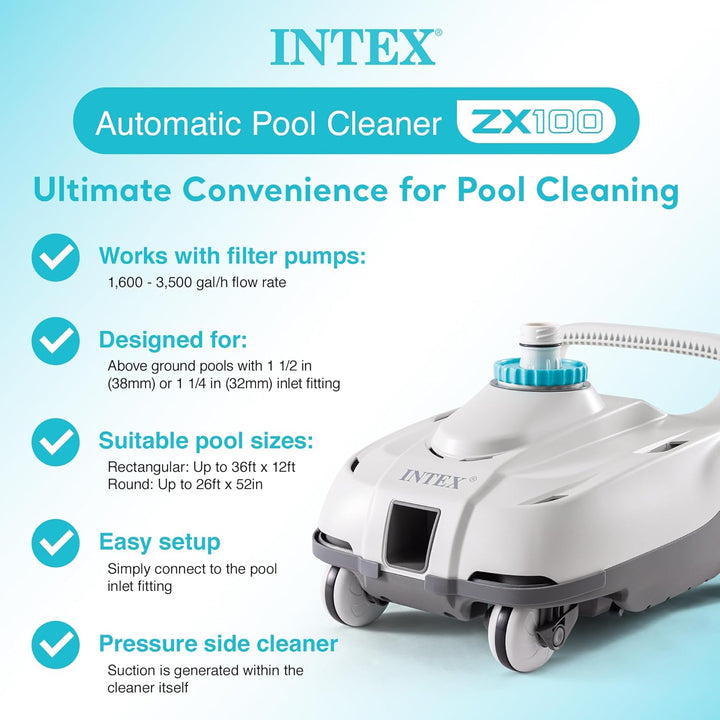 INTEX 28006E ZX100 Auto-Poolreiniger | inklusive 3,8 cm Konverter und 6,3 m verhedderungsfreier Schl
