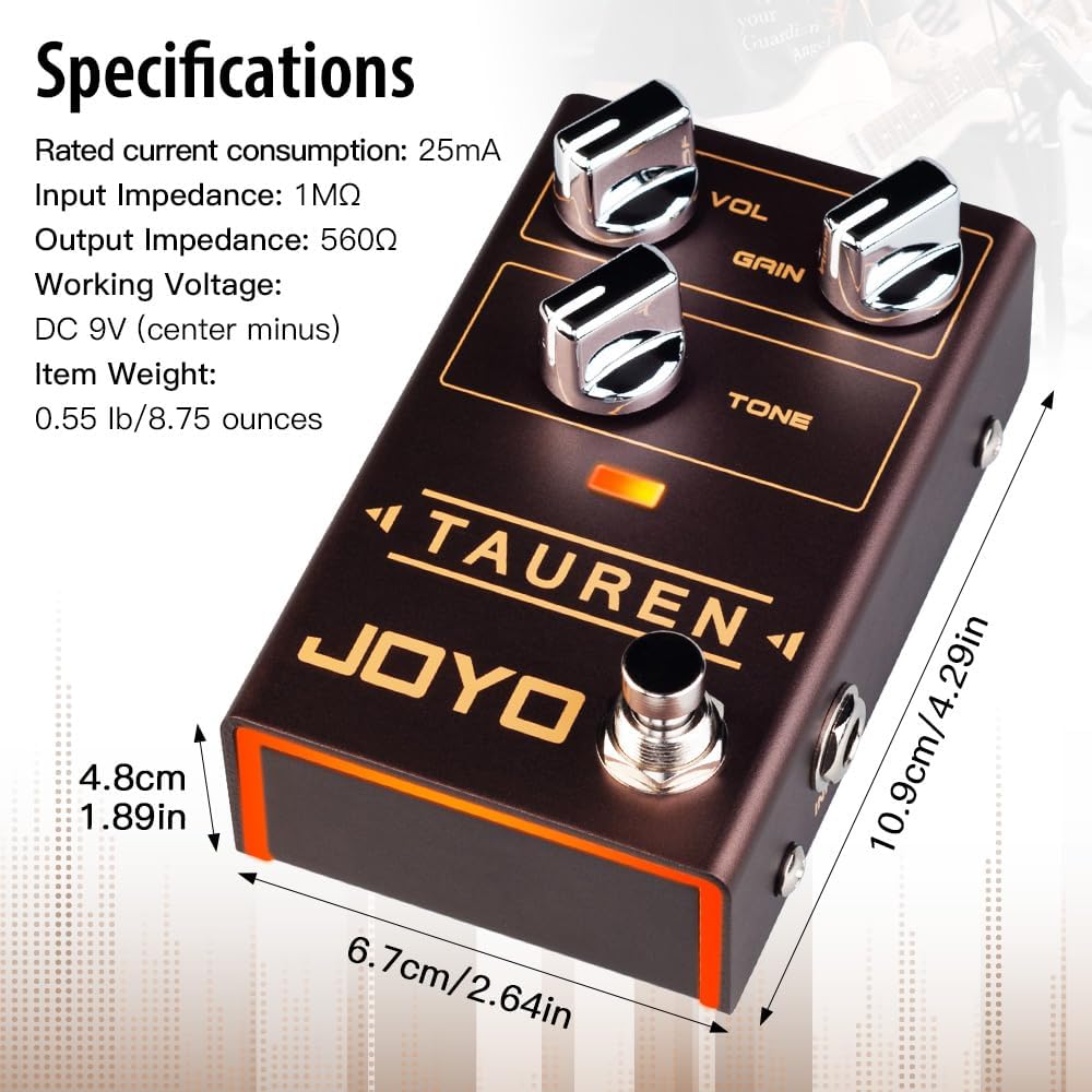 JOYO Overdrive Distortion Pedal R Series High Gain OD Clean Boost to Dist für E-Gitarren-Effekt (Tau