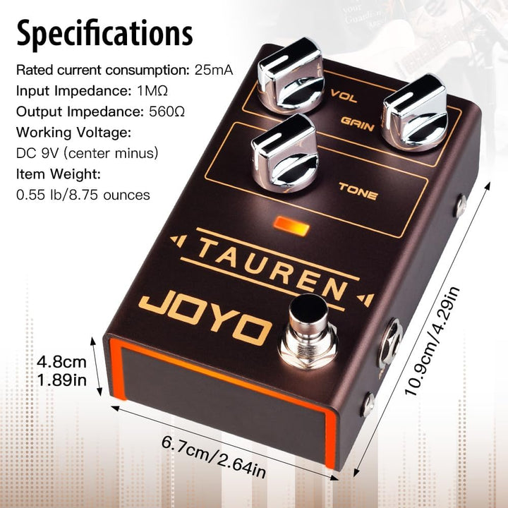JOYO Overdrive Distortion Pedal R Series High Gain OD Clean Boost to Dist für E-Gitarren-Effekt (Tau