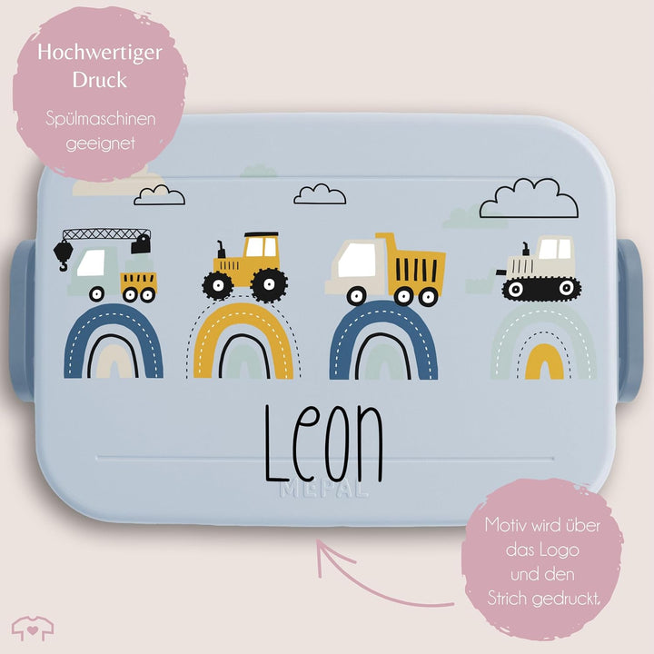 Kinder Bento Box Midi Lunchbox für Mepal Bentobox - Baustelle mit Name personalisiert Brotdose Bagge