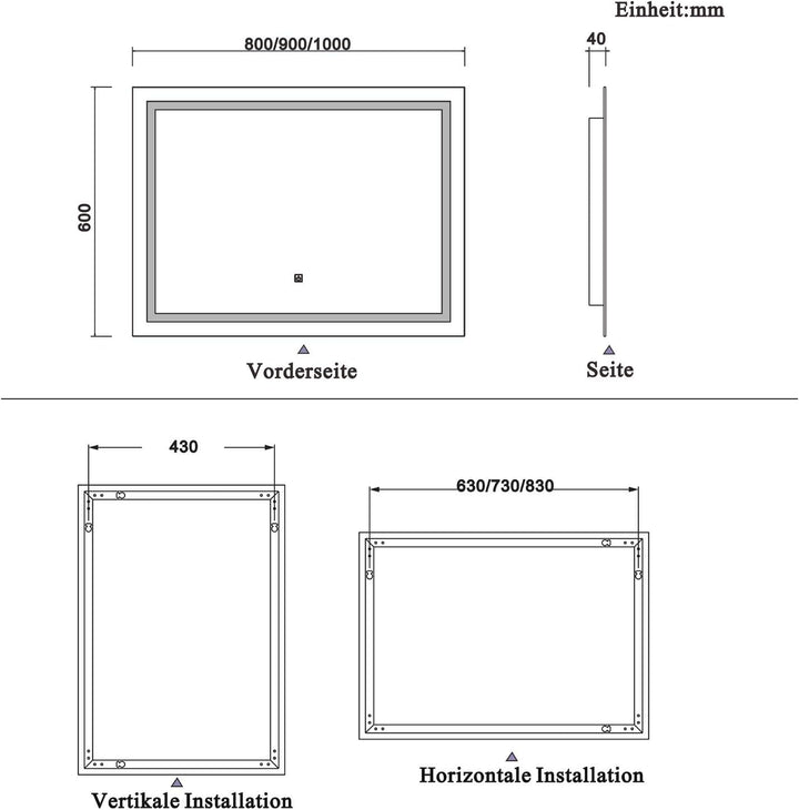 Aica Sanitär LED Spiegel 100×60cm Badspiegel mit Beleuchtung Lichtspiegel Badezimmerspiegel Wandspie