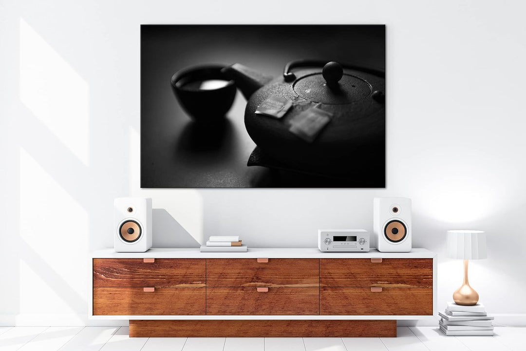 deyoli gebrühter Tee in der Teekanne Effekt: Schwarz&amp;Weiss,Format: 80x60 als Leinwandbild, Motiv fer