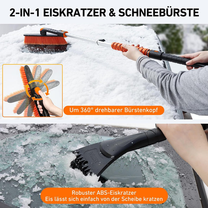 AstroAI 3in1 Auto Reinigungsbürste Eiskratzer Schneebesen Abnehmbarer Eisschaber mit Schaumstoffgrif
