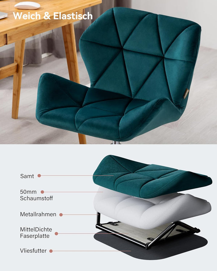 HNNHOME Eris Schreibtischstuhl, moderner, gepolsterter Samt, Drehstuhl, aus Stoff, höhenverstellbar