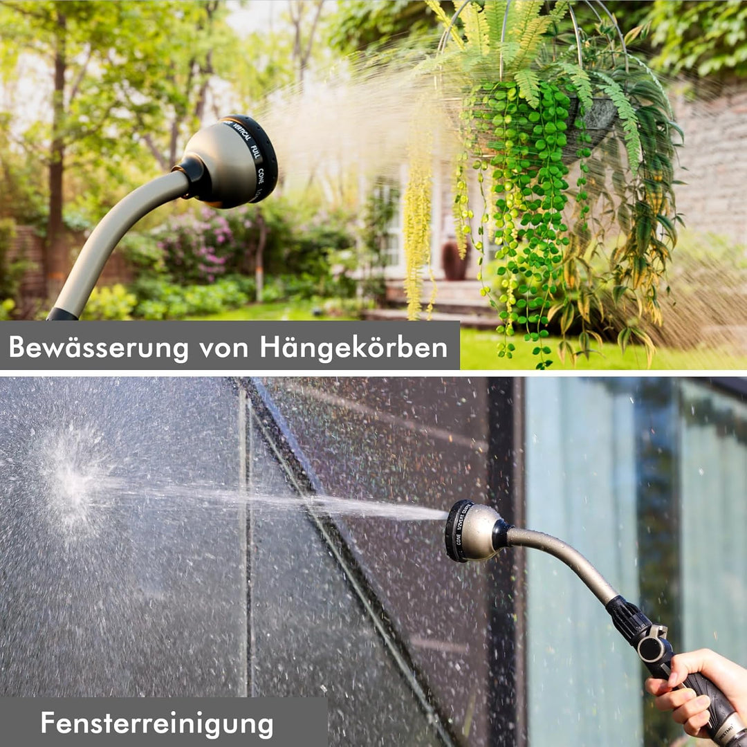 RESTMO 42cm Garten Giessstab Metall, Robuste Gartenbrause mit 10 Sprühmustern | Daumenflusskontrolle