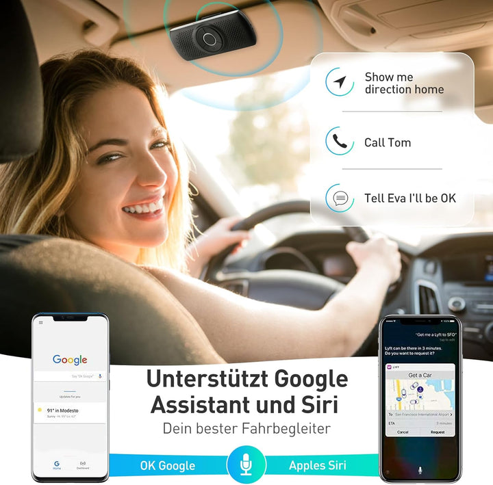 AGPTEK Freisprecheinrichtung für Auto, Bluetooth 5.0, integriertes Mikrofon, mit Clip für GPS, Musik