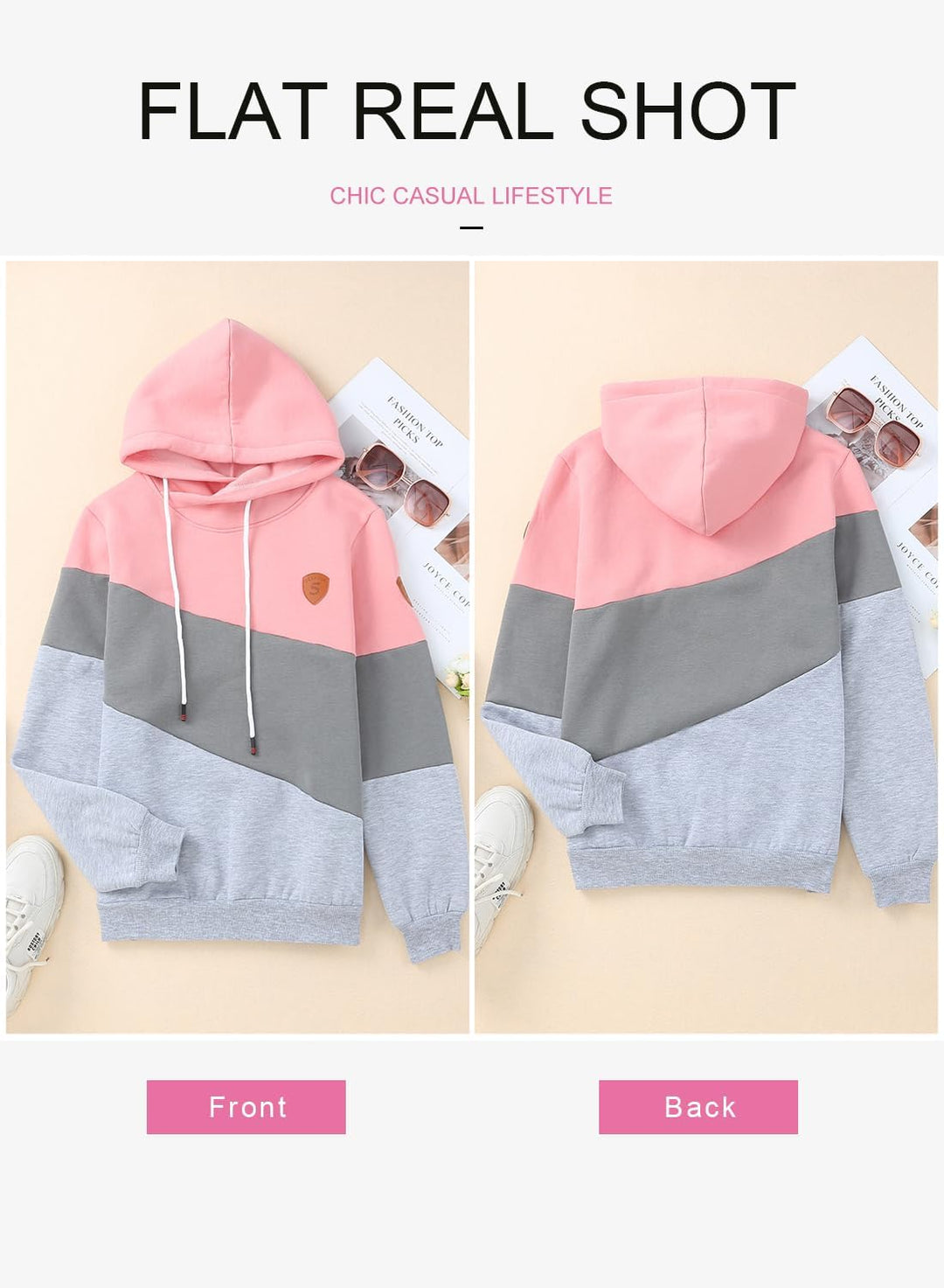 Dokotoo Damen Kapuzenpullover Stehkragen Hoodie Pullover Farbblock Sweatshirt Langarmshirt Oberteile