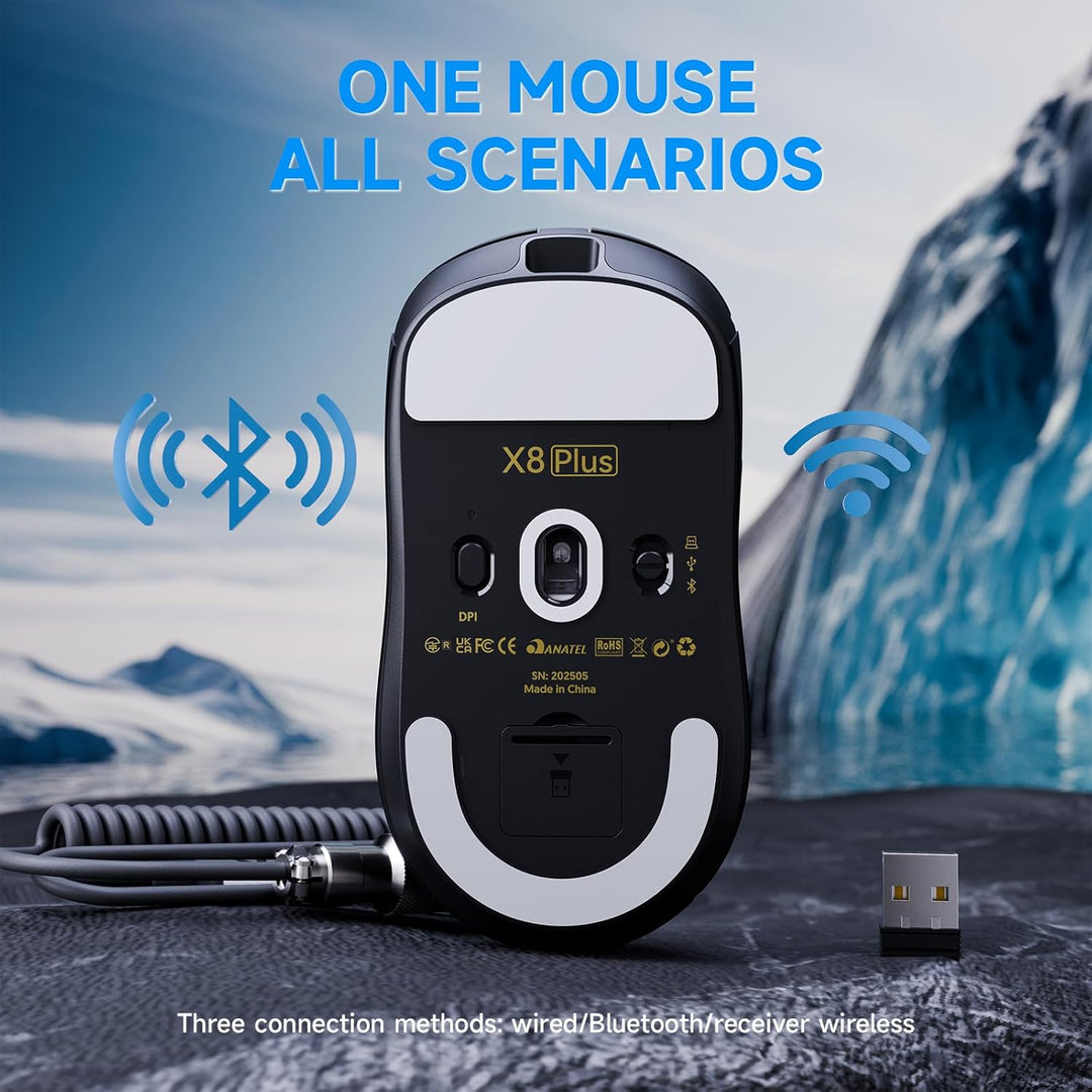 ATTACK SHARK X8 Serie Kabellose Gaming-Maus, 55–65 g Superleicht, PixArt PAW3395/3950 Sensor, BT/2.4