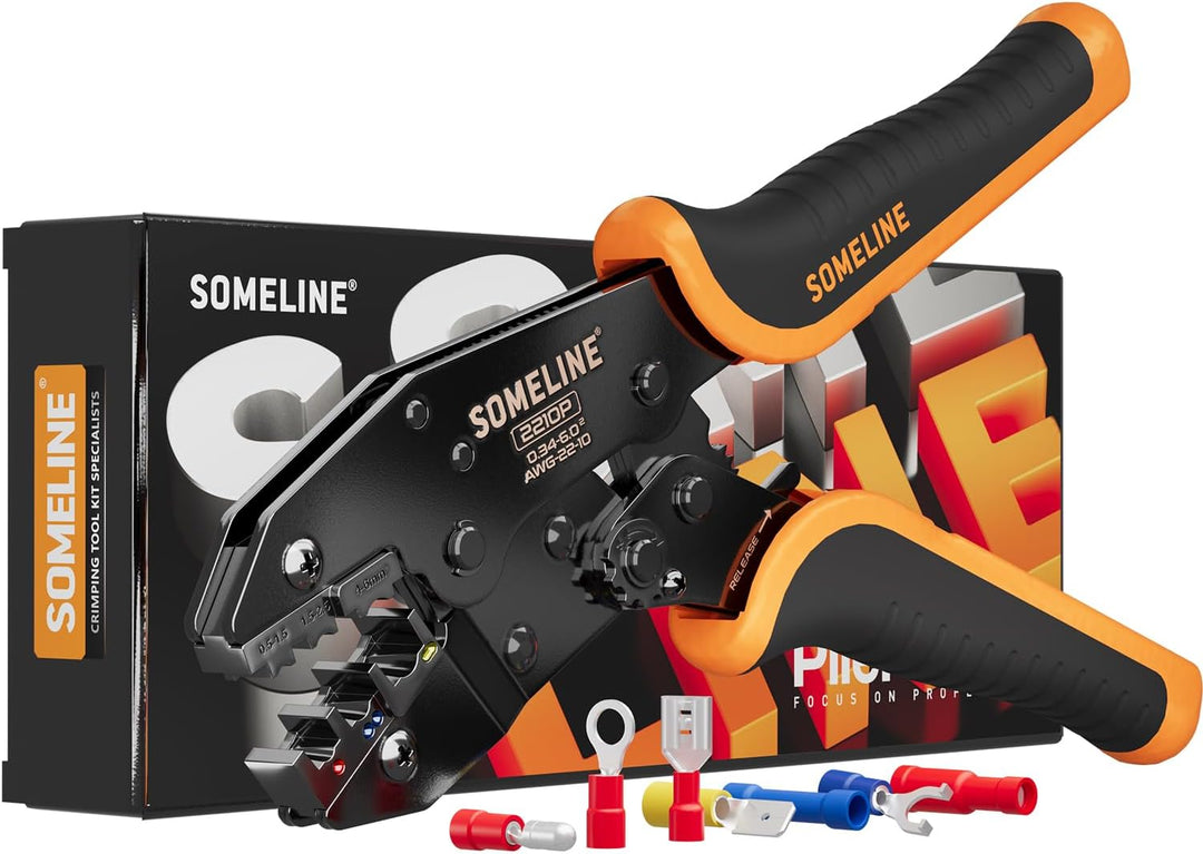 SOMELINE® Crimpzange Kabelschuhe, Kabelschuhzange für 0,34-6mm² isolierte Kabelschuhe, Elektrische S