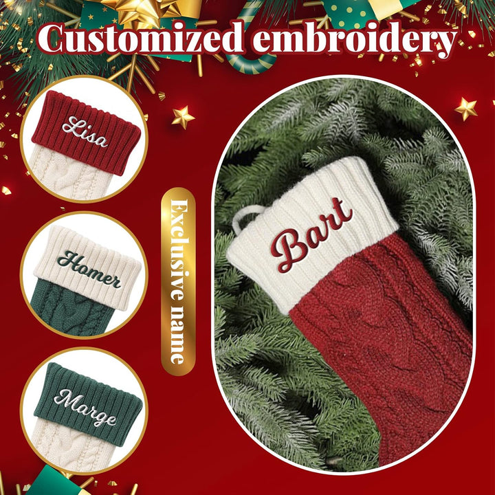 SearchI 4er Gestrickte Weihnachtsstrümpfe Personalisiert 18” Grosser Individuelle Bestickte Name Nik