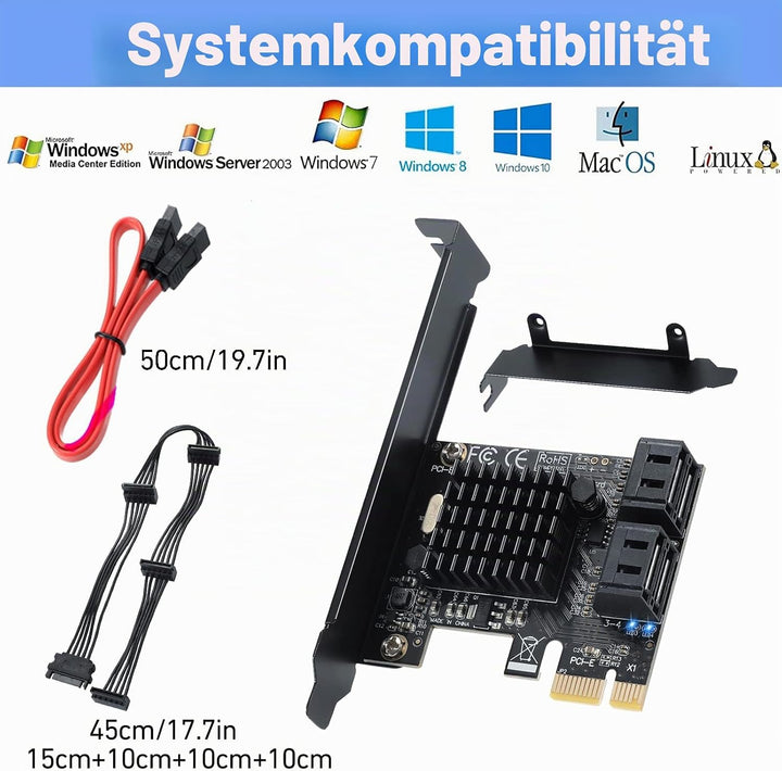 PCIE zu 4 SATA Port Karte, PCIE SATA Controller Karte, SATA 3.0 6G/BPS Controller mit 4 SATA Datenka