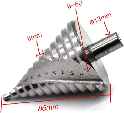 Mengshen Forstner 6-60mm Stufenbohrer Spiralflöte 12 Stufen Grösse, Grosser HSS Kobaltkegel Bohrwerk