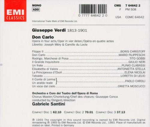 Verdi: Don Carlos (Gesamtaufnahme) (Rom 1954), Audio-CD