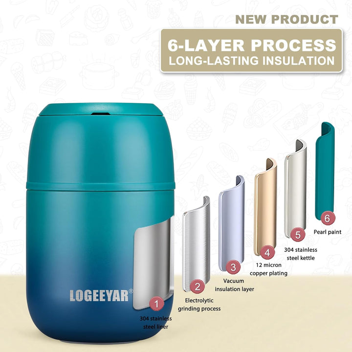 Itslife Thermobehälter für Essen 500ml Thermobehälter Edelstahl Warmhaltebehälter mit faltbaren Löff